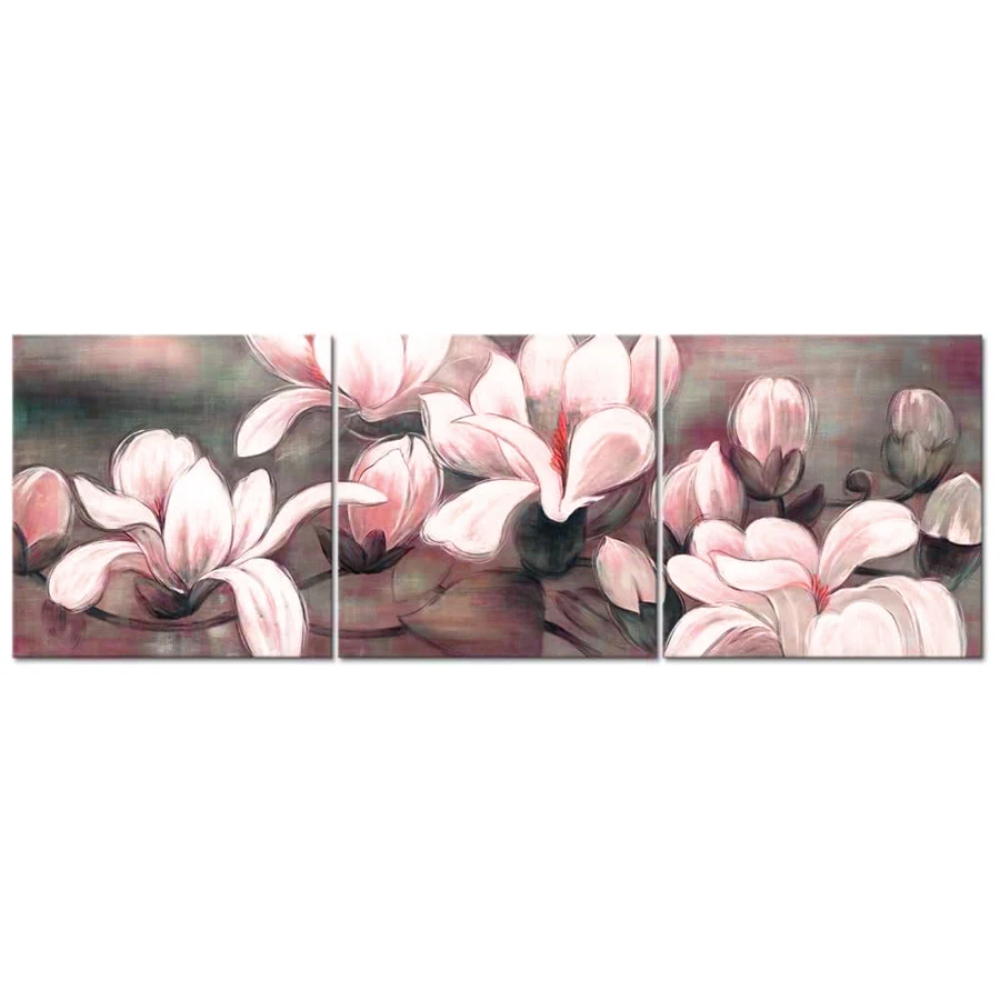 Triptych Magnolia flower diamond painting cross stitch pink flower full drill diamond embroidery handmade gift 5D DIY mosaic art