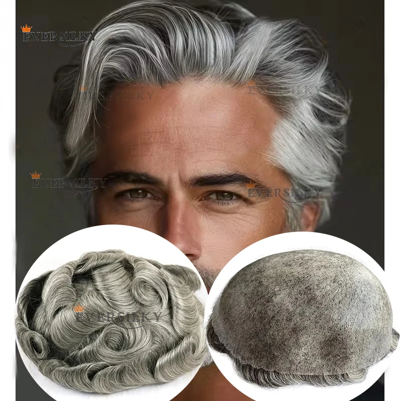 شعري طبيعي بني شقراء سوبر دائم رقيقة الجلد الصغير 1B40 1B50 1B80 الرجال الشعر المستعار رمادي أسود الشعر البشري أرخص قطع الشعر #1