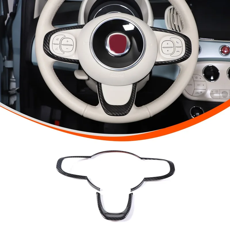 Für Fiat 500 2016-2026 Lenkrad-Knopfrahmenabdeckung aus Kohlefaser-ABS, Dekorative Schutzverkleidung, Auto-Innenausstattung