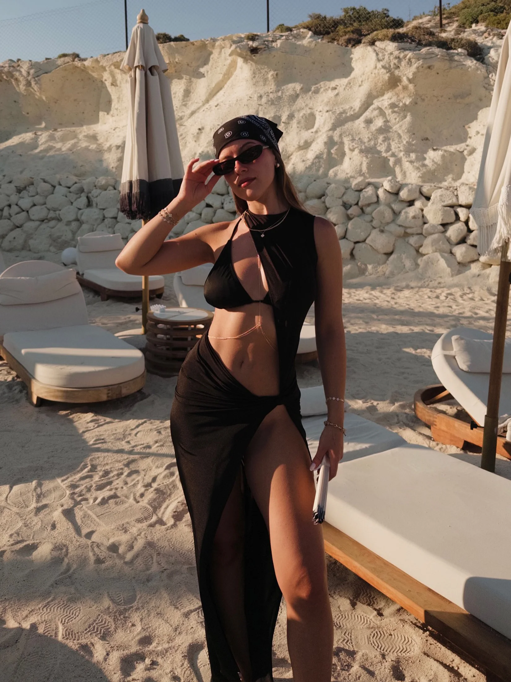 أسود 3 قطعة مثلث بيكيني مجموعات 2025 مثير الجوف خارج التستر فستان ملابس السباحة النساء مجموعة البكيني بحر ثوب السباحة K282 #2