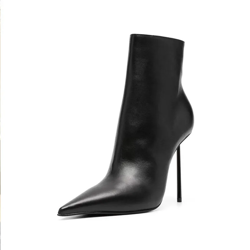 Arden Furtado Autumn Black Pointed Toe Short boots pointy Stilettos Heels side zipper boots Europe And America Women\'s Boots