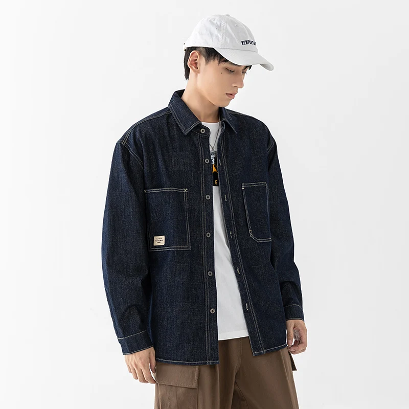 

American Style Loose Fit Long Sleeve Denim Shirt for Men Casual Washed out Spring Autumn Trendy Brand Workwear Jacket