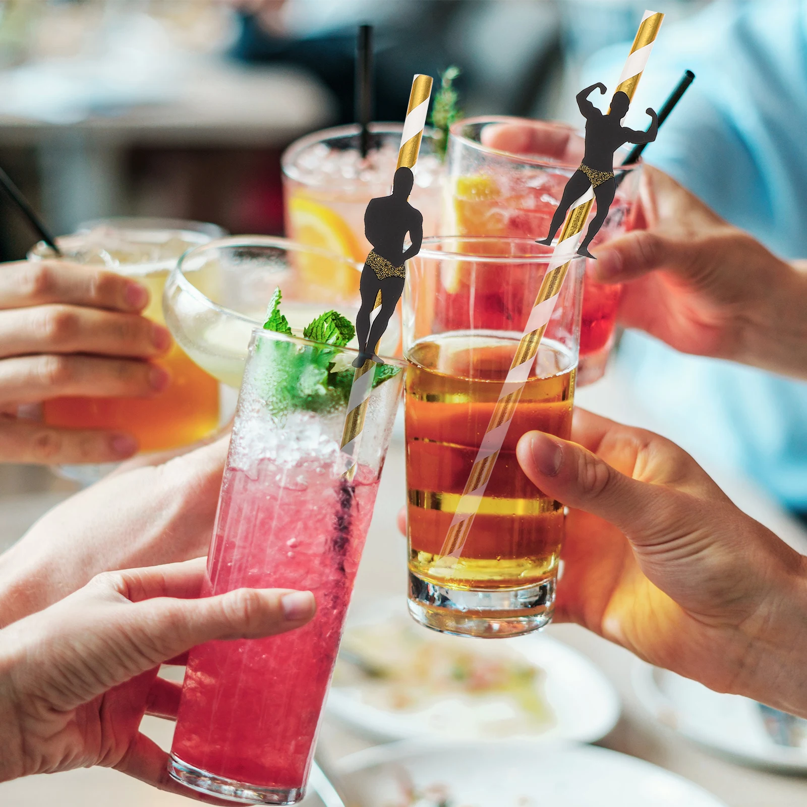 

36 шт. золотые соломинки, забавные бумажные соломинки для вечеринок с силуэтом мужского пола, креативные украшения для напитков для социальных встреч