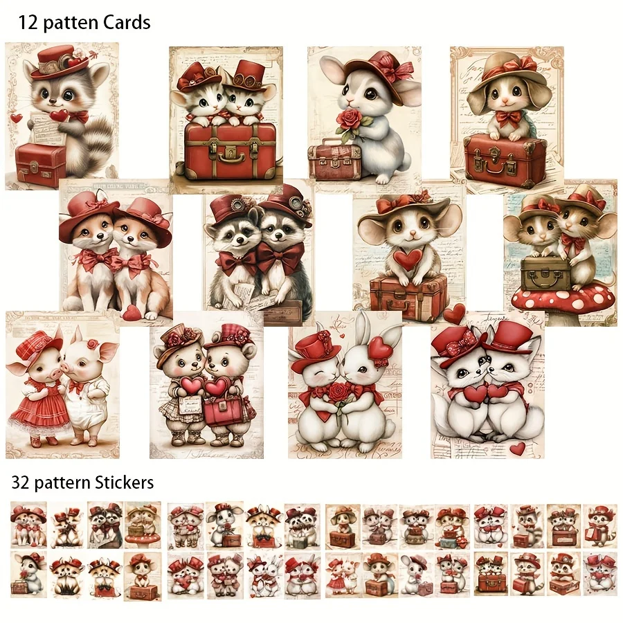 52-teiliges Karten-Aufkleber- und Umschlag-Set zum Valentinstag mit Hase, Katze, Hund, Tierliebe, für Feiertagsflaggen-DIY, Junk-Tagebuch, Grußkarte – Detail 2
