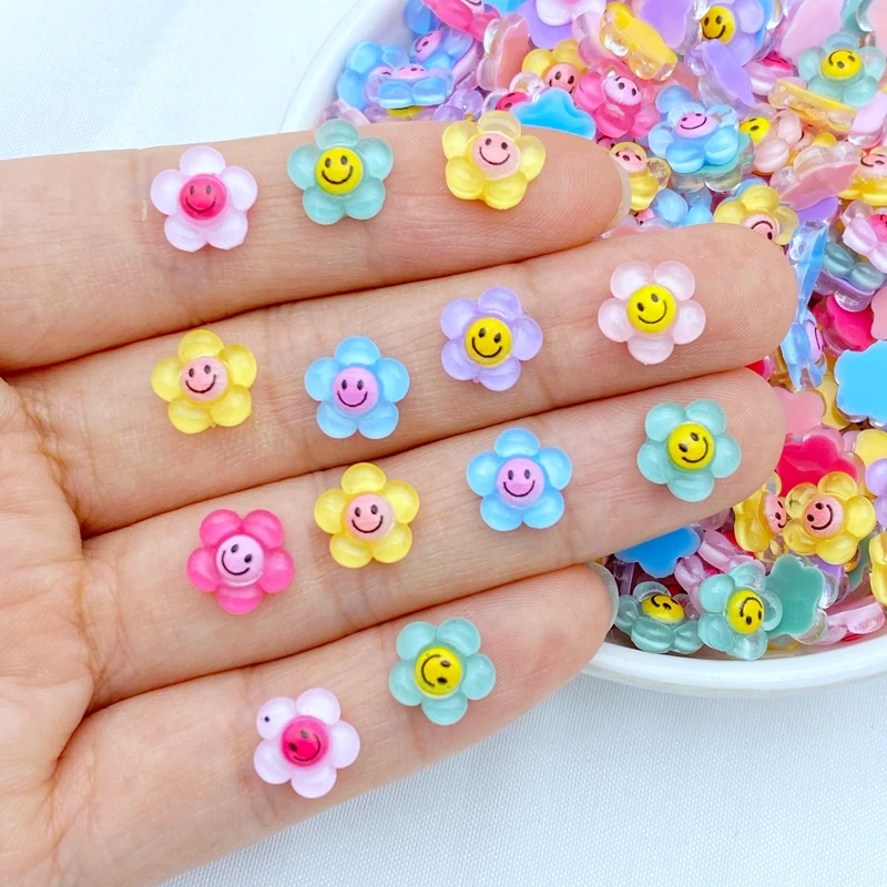 50 Pcs New Mini Kawaii Cartoon Sun Flower Resin Scrapbook Rhinestones 3D For DIY Manicure Accessories Decorations