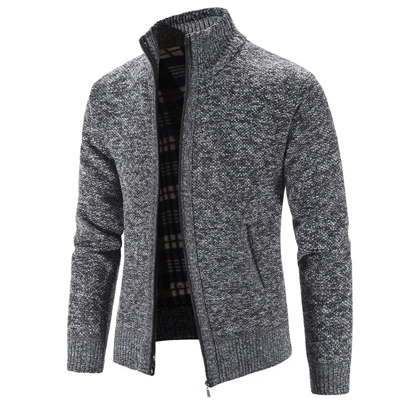 Fashion Men's Knitted Cardigan Winter Fleece Coat Solid Color Stand Collar Winter Warm Sweater Jacket 4XL 8 Colors