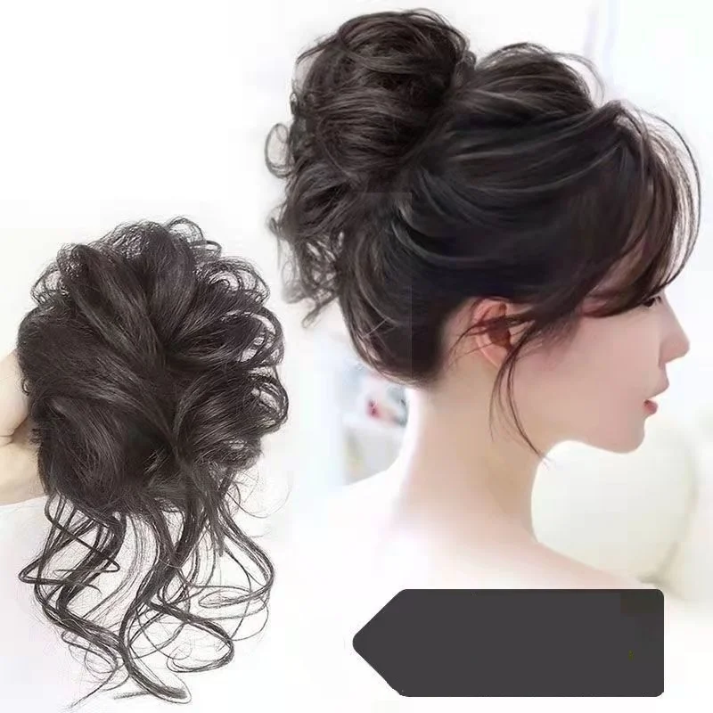 Messy Synthetic Hair Bun Scrunchy Donut Wavy Updo Elastic Scrunchie Wig Hair Rings Bridal Hairpiece Easy Bun Updos for Women