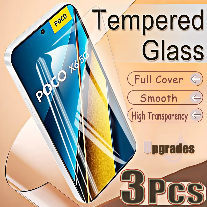 

3PCS 9H Fingerprint-Unlock Protect Tempered Glass for Xiaomi Poco X6 Pro X 6 Anti Explosion Screen Protector HD Film Full Covers