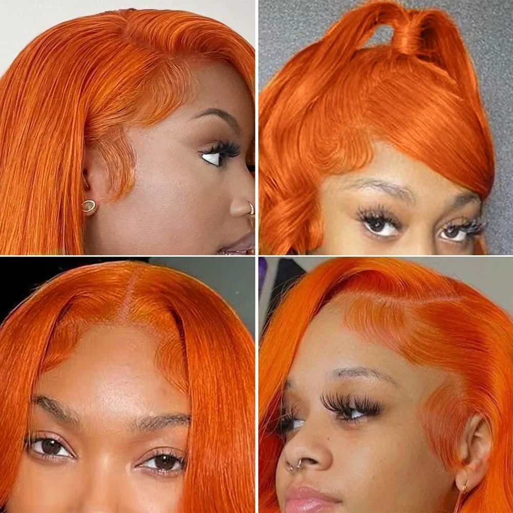 Straight Lace Frontal Wig Ginger Orange 30 Inch 13x6 HD Lace Front Wigs Human Hair for Women 200 Density Colored Wigs