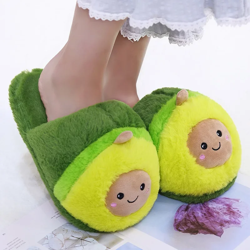 Cute Green Avocado Home Slippers Fashionable Fruit Slippers Girls Home Avocado Soft Slippers Warm Indoor Slippers Birthday Gift