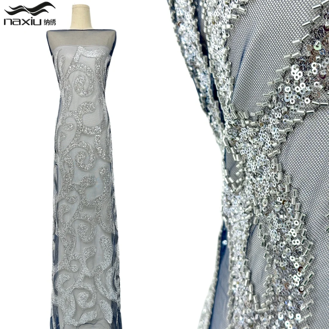 

Madison Wholesale Beads Lace Fabric Embroidery Sequins Net Lace High Quality Fabric for Wedding Party Dress