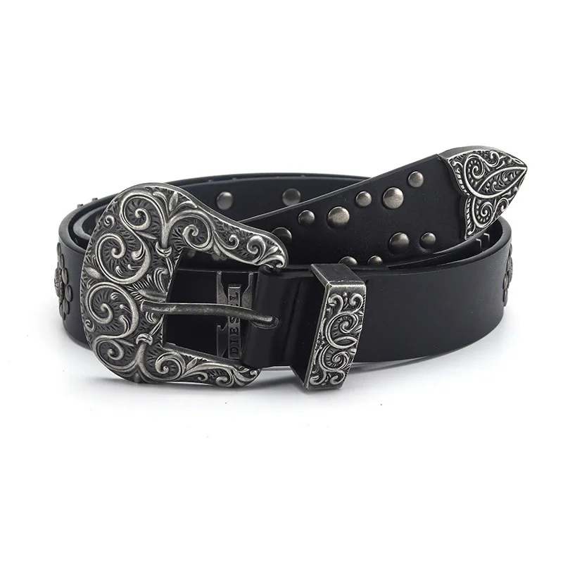 Cross-Border Punk Genuine Leather Youth Trendy Retro Men's Belt Custom Wholesale