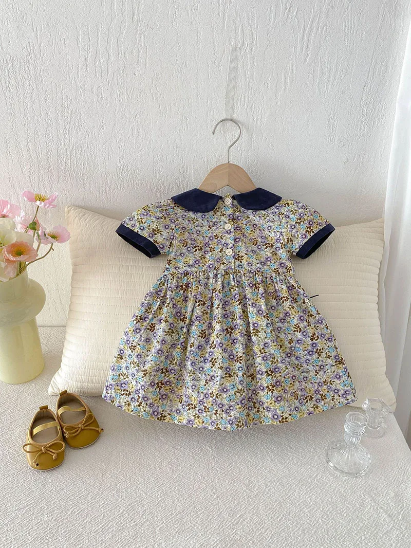 LILIGIRL New Summer Baby Dress Cute Colorful Floral Thin Girls Dress Embroidered Flower Collar Kids Sweet Princess Dress  9M-4T