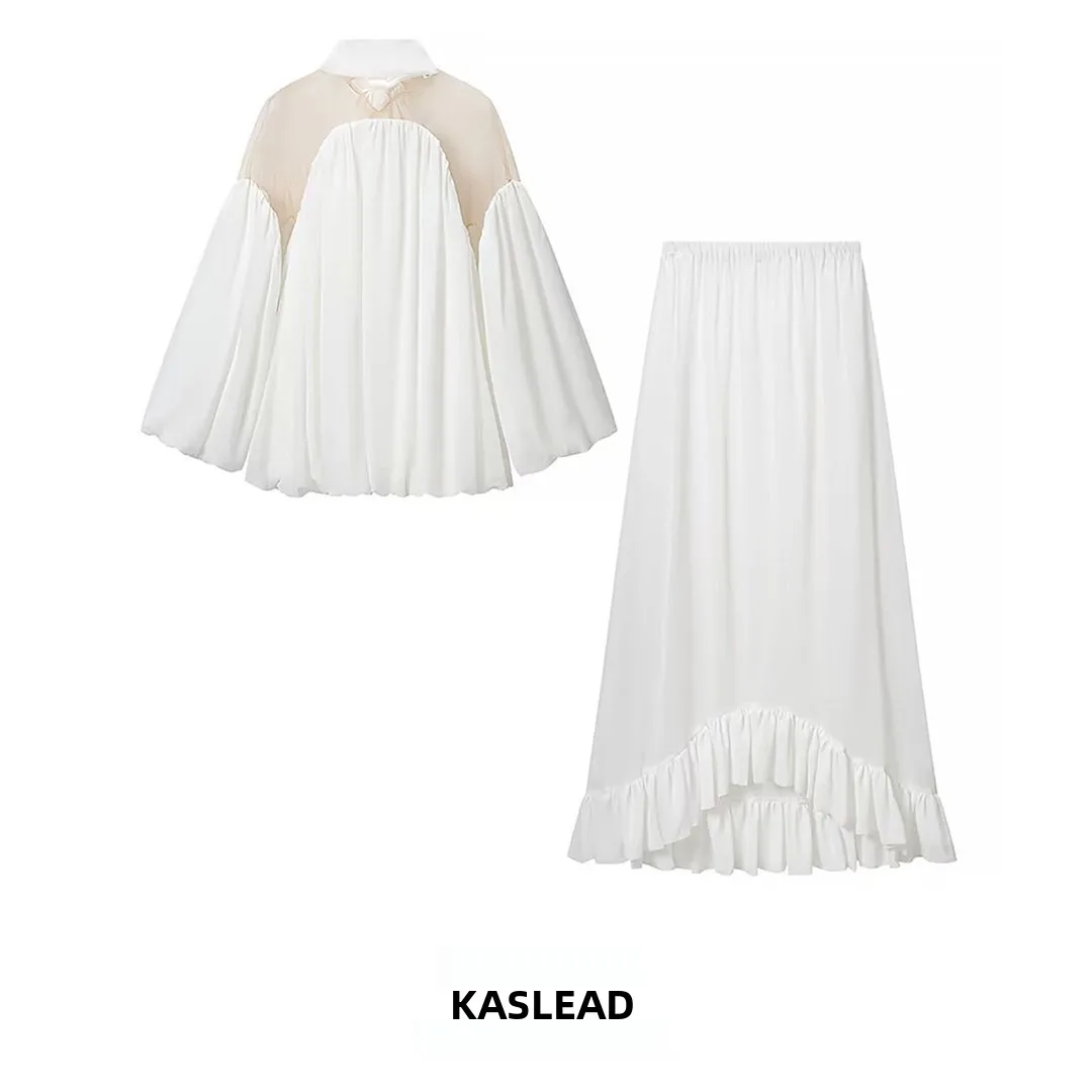 KASLEAD New Women's Fashion Set High-End Feelings Windproof Mesh Splicing Slimming Versatile Long Sleeve Two-Piece Suit