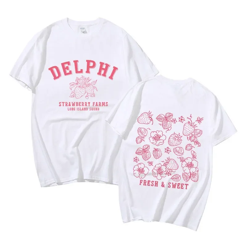 Delphi Strawberry Farms Graphic Print T-shirt Men Women Fashion Causal Oversized T Shirts Tops Male Vintage Short Sleeve Tshirt