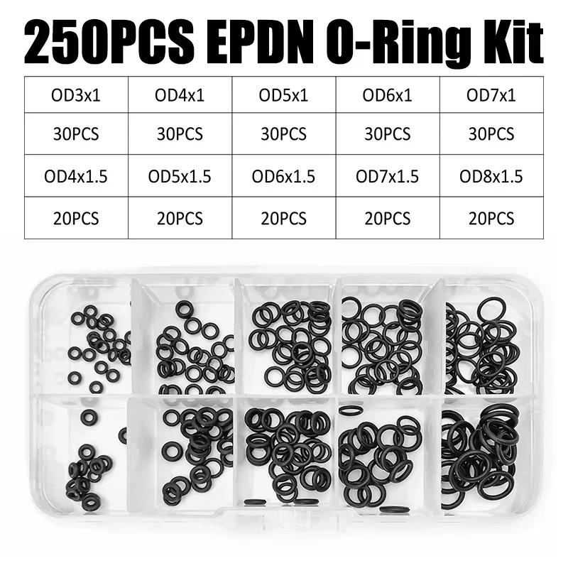 250pcs Oil-resistant NBR o rings Waterproof O-Ring Assortment Kit VMQ Silicone FKM Rubber O Rings with Sealing Washers Gaskets