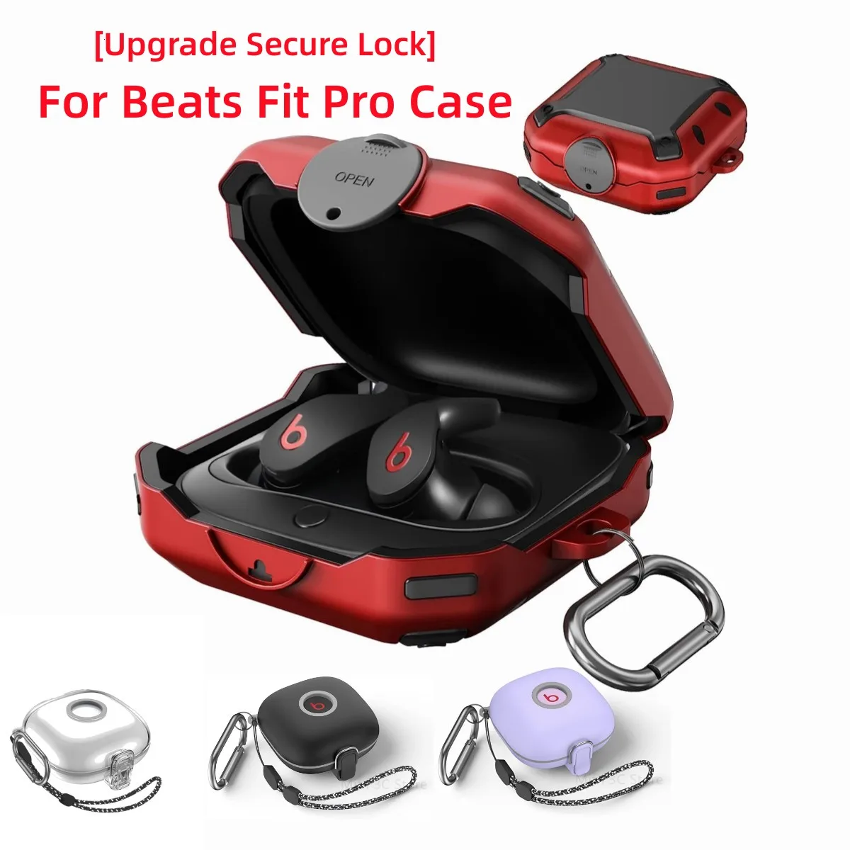 [Upgrade Lock]For Beats Fit Pro Case 2021 Shock Protective Hard Shell  Armor Cover for Beats Fit Pro Case with Carabiner Lanyard