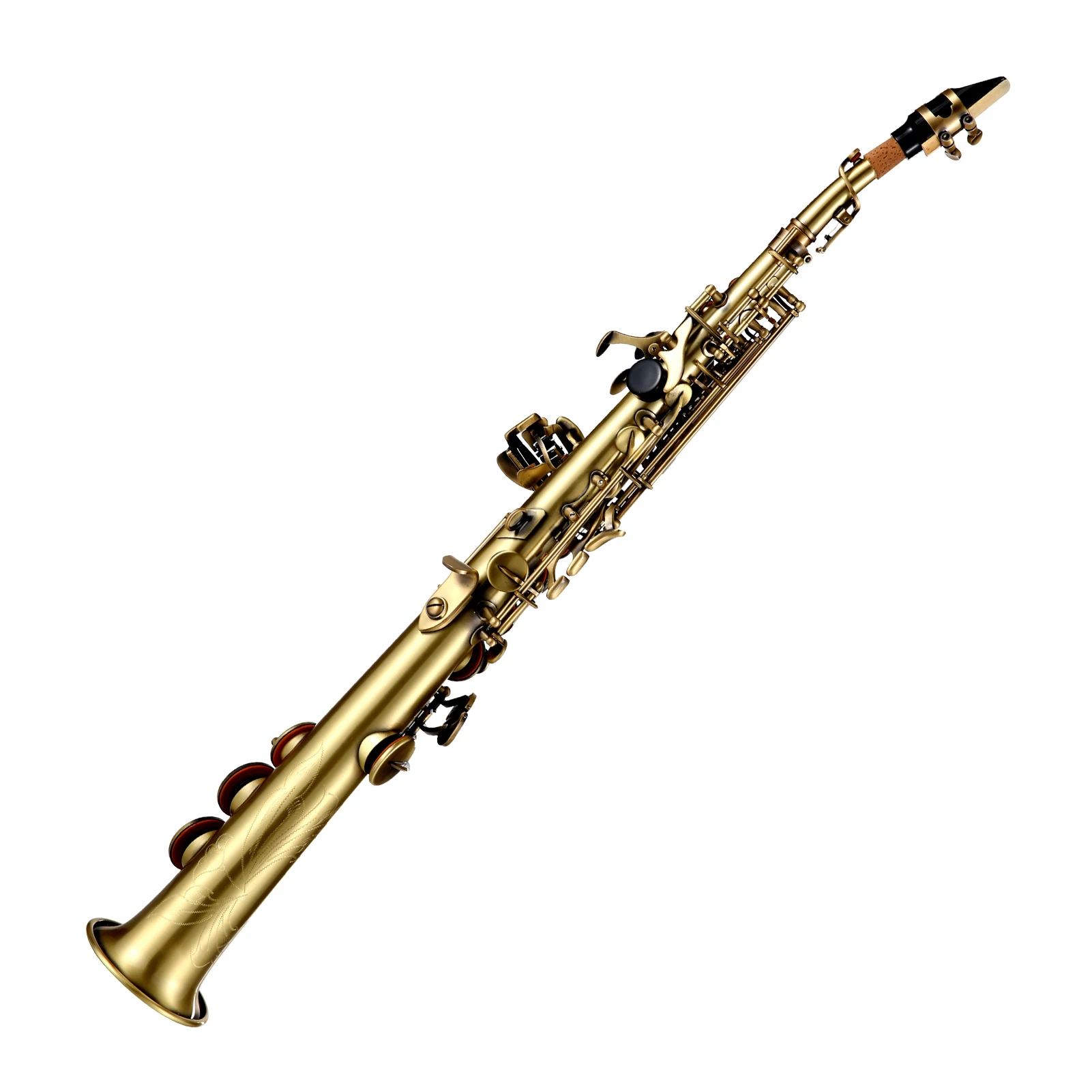 Professional Brass Straight Bb Soprano Saxophone Nickel Plated Sax Woodwind Instrument Carve Pattern with Carrying Case