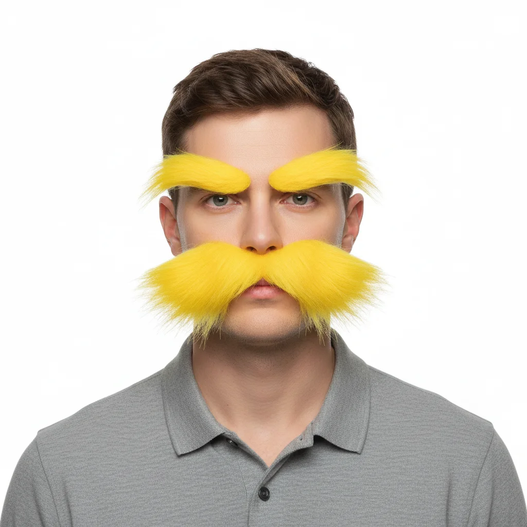 Novelty Fake Mustache & Eyebrow Set, Self-Adhesive False Beard for Halloween Cosplay, Costume Party, Masquerade, Photo Booth Pro