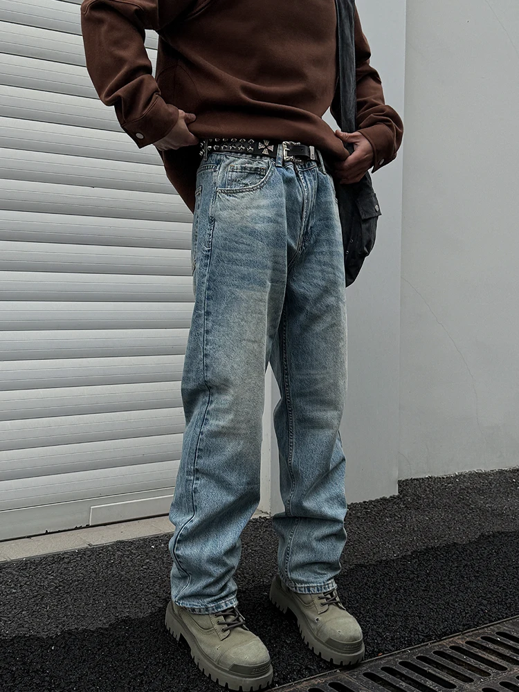 

Mancher Retro Washed Straight Leg Jeans Men's Basic Style All Season Cotton Denim Casual Comfortable Loose Fit Long Pants