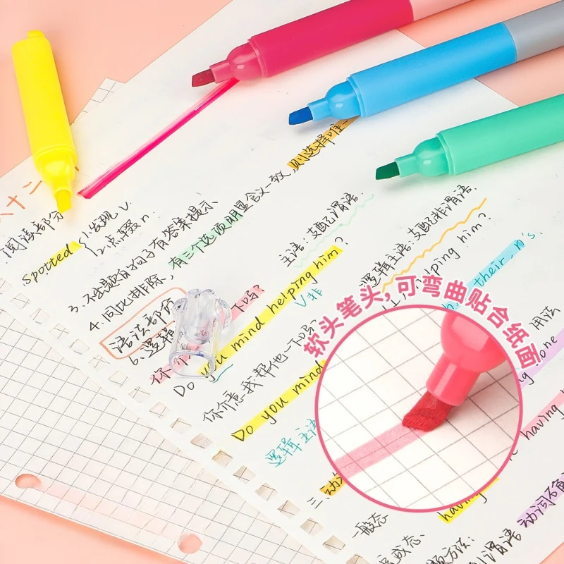 Kawai لونين هيغليغتر طالب مفتاح قلم تحديد عالية القيمة القط خدش حساب تلوين شفرة قلم 12 لون مجموعة هدية جميلة