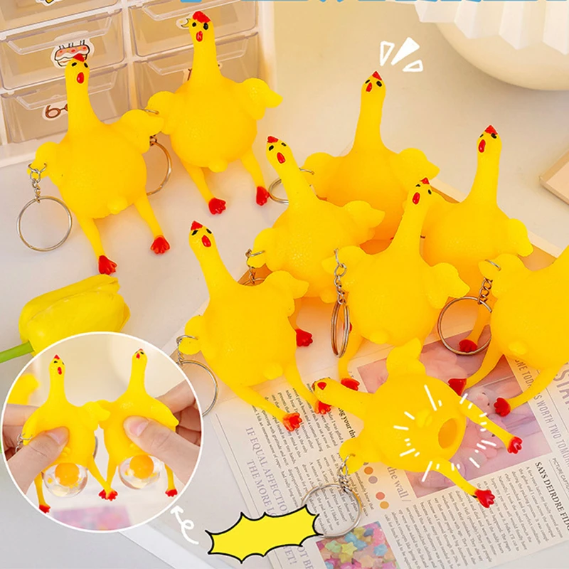 Reduce Pressure Chicken Funny Key Chain Yellow Soft Spoof The Squeezed Egg Chicken Key Rings For People Boy Girl Toy Hot Sale