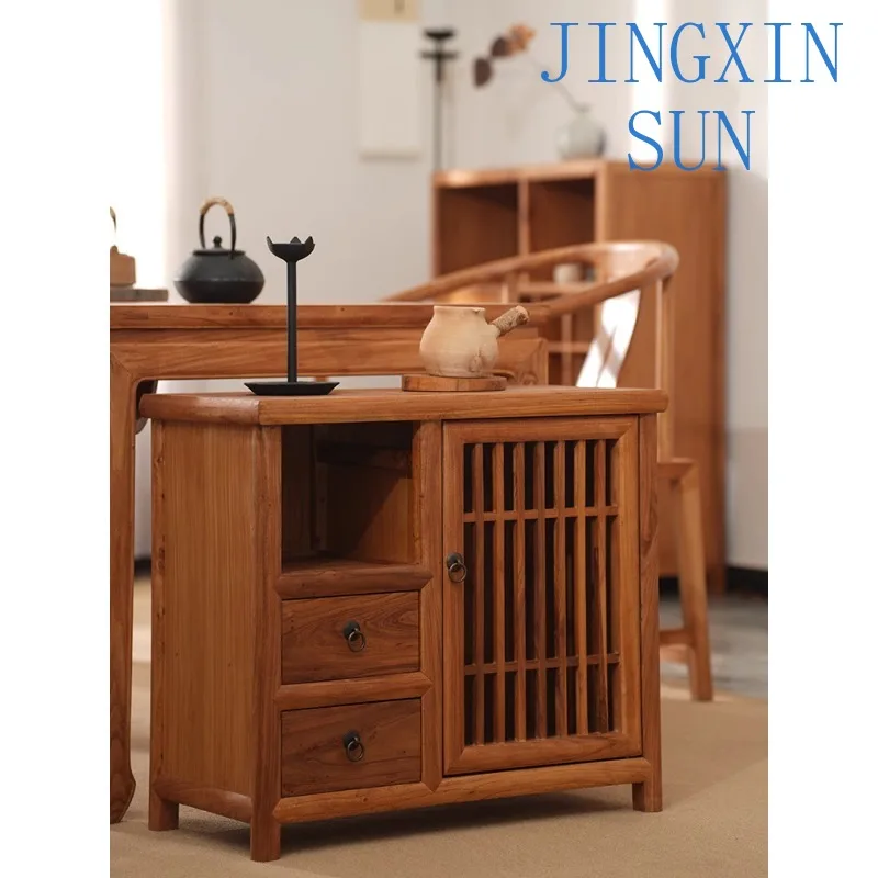 Tea cabinet old elm new Chinese side cabinet solid wood living room small apartment tea table tea cabinet boiling water