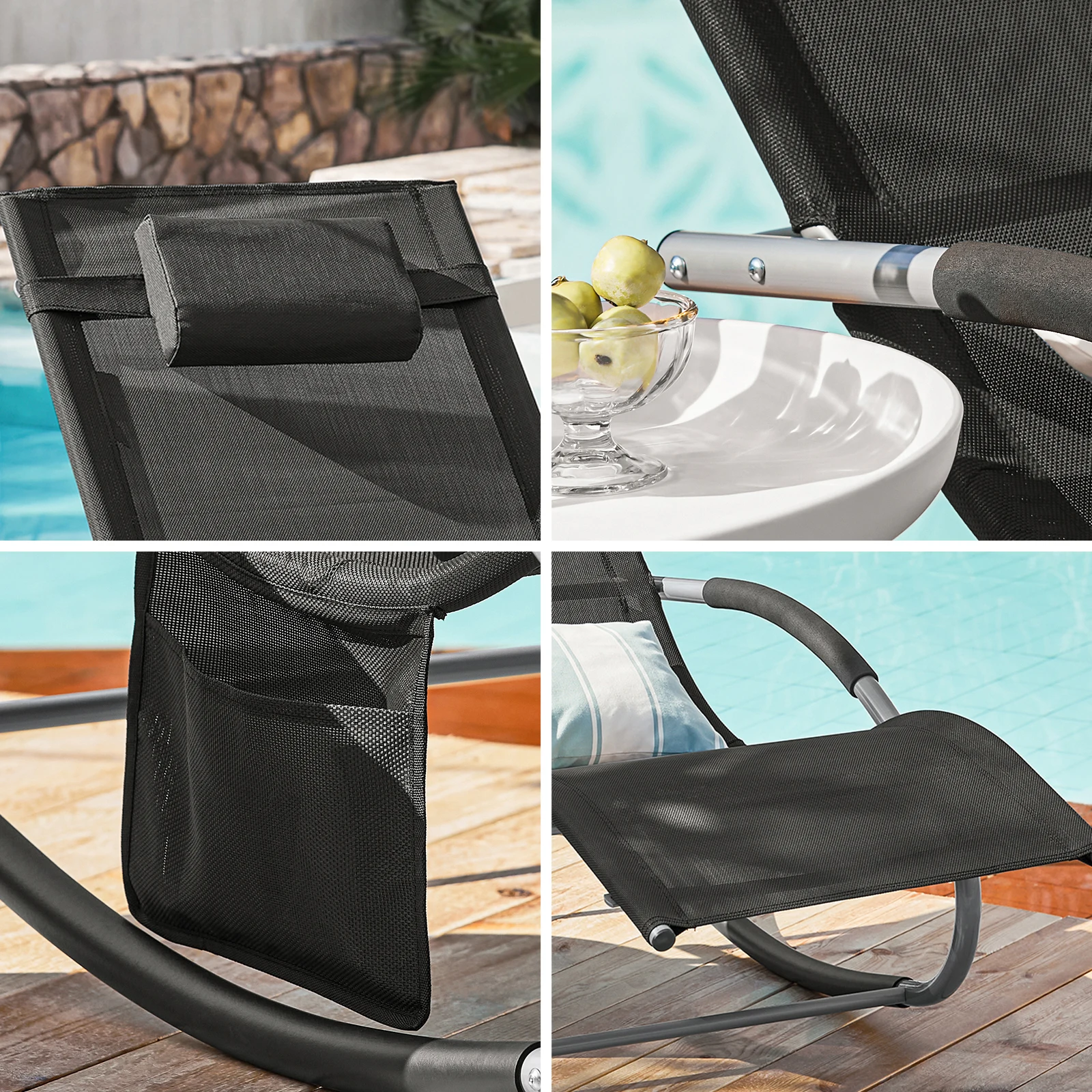 Immagine 7: SoBuy OGS28 Lettino prendisole da giardino con borsa e lettino altalena traspirante e ariosa per giardini, cortili, spiagge