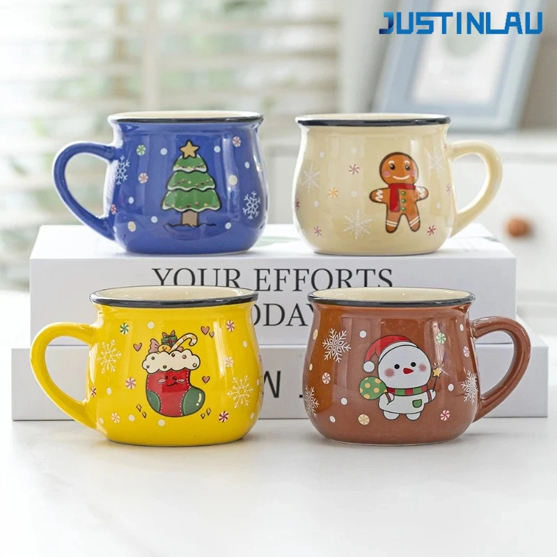 JUSTINLAU 150 ml Weihnachtstassen im Cartoon-Weihnachtsmann-Stil, süßer Elch, Schneemann, Mousse-Tasse für Büro, Zuhause, Frühstück, Milchbecher, Kinder, Weihnachtsgeschenk