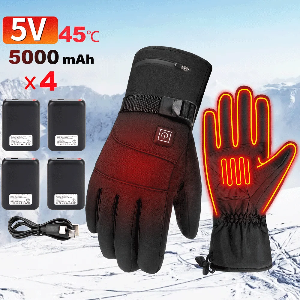 Heated Gloves With 5000mah Rechargeable Battery Motorcycle Gloves Snowboarding Ski Gloves Waterproof Touchscreen Hand Warmer