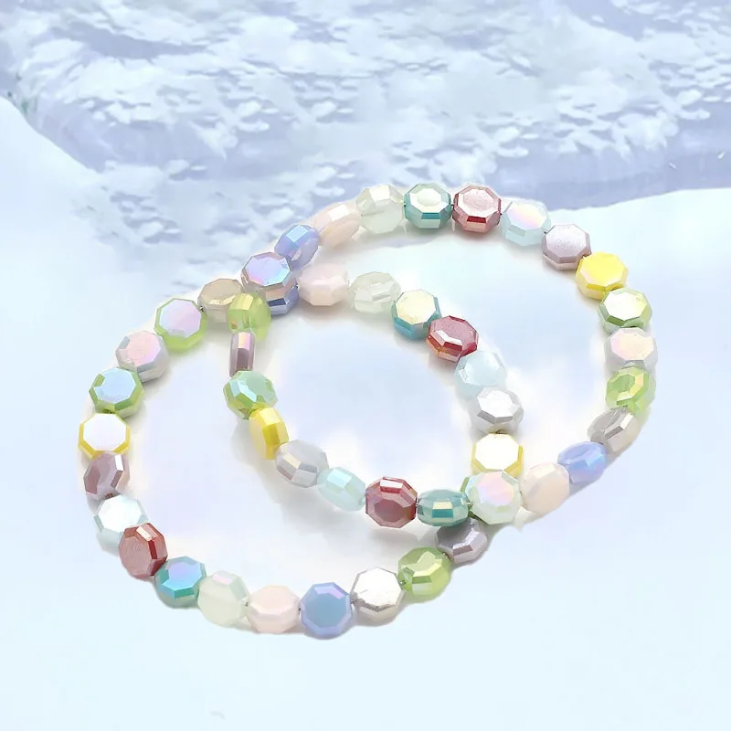 AB Color Plating 30pcs 8mm/lot Flat Round Faceted Crystal Glass Beads Disc-Shaped Loose Beads For Jewelry Making DIY Bracelet
