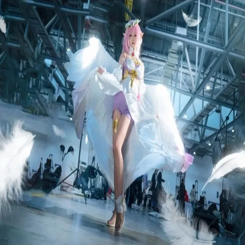 

Honkai Impact 3 Cosplay Elysia Costume Headwear Angel Returns White Feather Evening Dress Wig Woman Carnival SW;3'F,6'T.8'