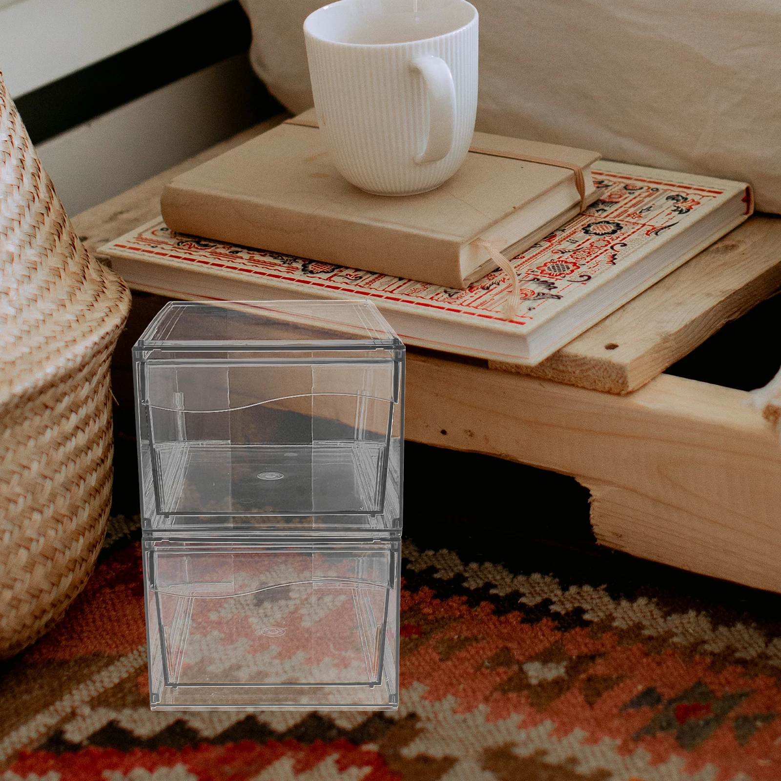 

2 Pcs Holder Storage Box Office Desk Multi-compartment Drawer Organizer Mirror Transparent Desktop Makeup Bin