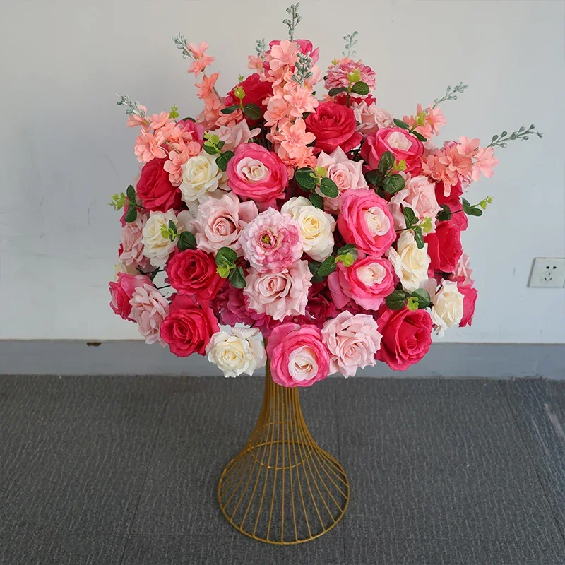 Künstliche rosa Rosen mit grünen Blättern, Deko-Blumenkugeln für Tischdekorationen, Hochzeitstisch-Accessoires, Bühnendekoration, florale Präsentation. – Detail 4