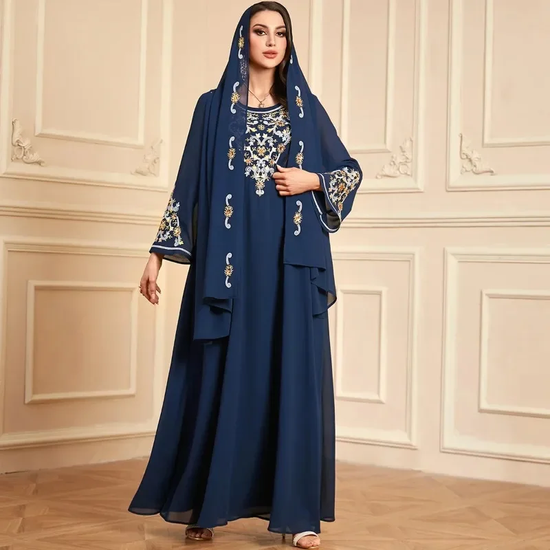 

Ramadan Embroidery Abaya Dubai Kaftan Women Muslim Hijab Dress Turkey Caftan Kebaya Caftan Marocain Femme Robe Eid Jalabiya Gown