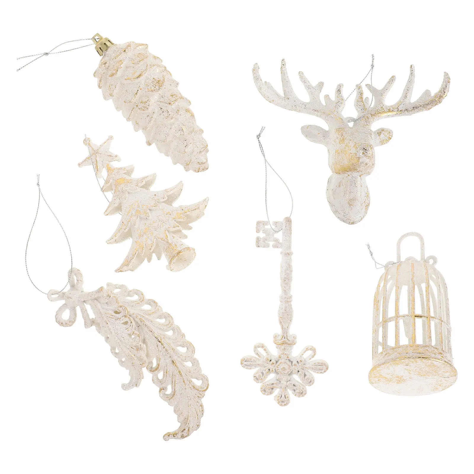 

6Pcs Christmas Tree Hanging Ornaments Shatterproof Pinecone Vintage Reindeer Snowflake Decorative Holiday Party