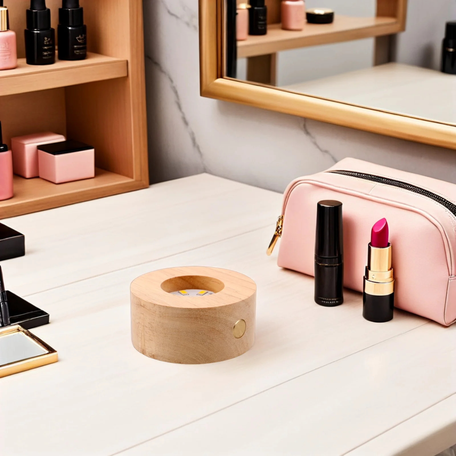 

6.4Cm Led Round Display Pedestal Rechargeable Wooden Light Base For Crystal Ball Glass Sphere Night Light Stand Wood Led Display