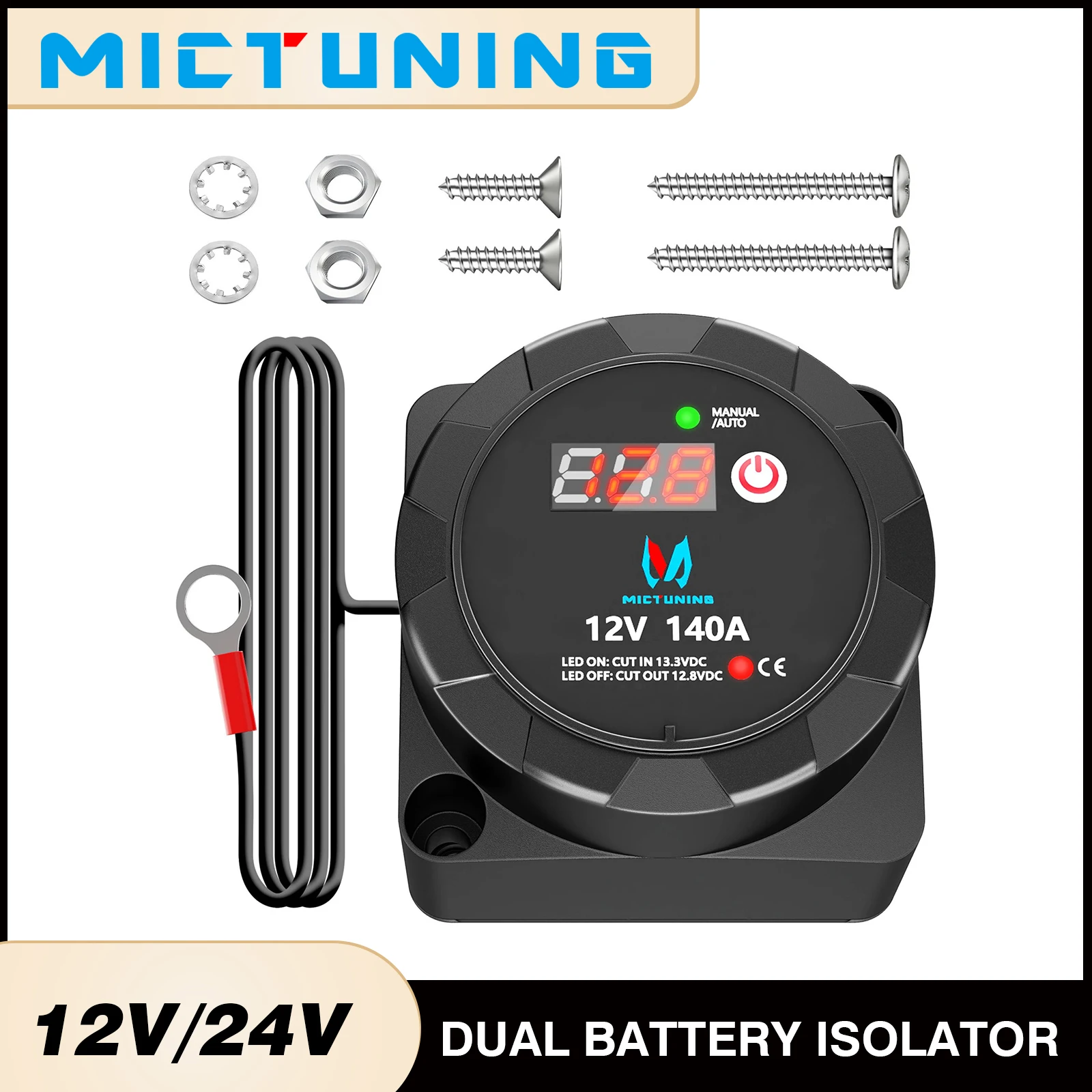 

MICTUNING 12V 24V Dual Battery Isolator Voltage Sensitive Relay with Digital Voltmete,Manual/Automatic Charger Disconnect