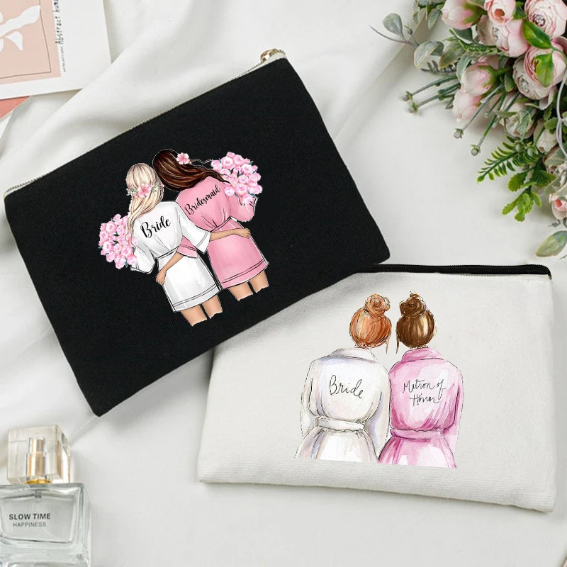Team Bride Women Bridesmaid Storage Pouch Cosmetic Bag Bachelorette Party Gifts MakeUp Case Beauty Toiletry Bags Bridal Shower