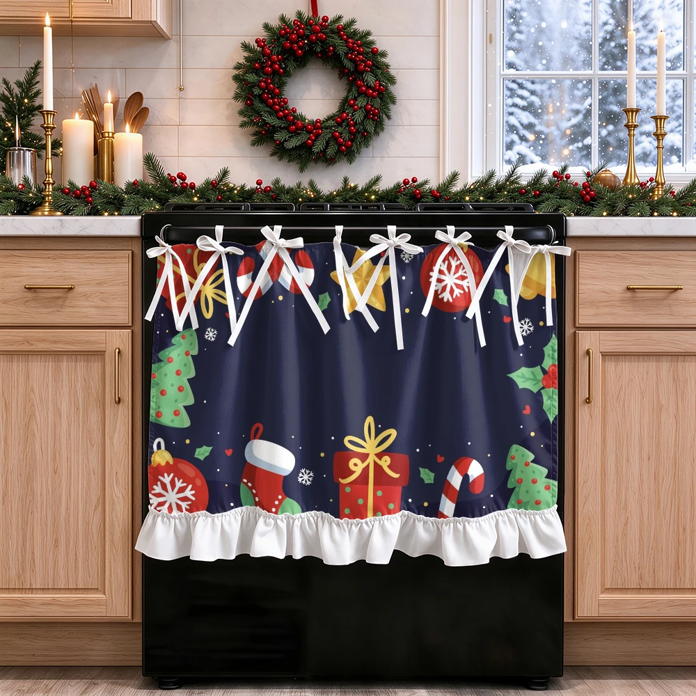 1PC Christmas Tie Up Kitchen Curtain, Navy Christma, Digital Print, Kitchen Dining Room Cafe Office, Home Decor Window Treatment
