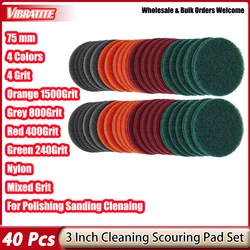 40PCS 3 inch Scrub Pads Headlight Restoration Kit Scouring Pad Hook and Loop Car Hub Cleaning Auto Painting Polishing Sanding
