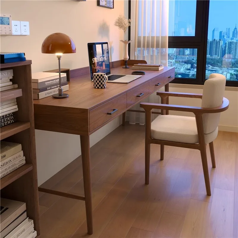 نافذة خشبية صلبة لغرفة النوم مع مكتب درج، مكتب كمبيوتر صغير للشقة، نافذة للطلاب، مكتب، مكتب طويل