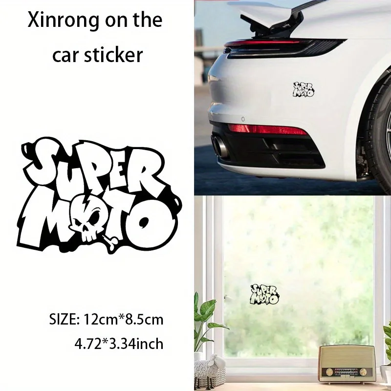 1 قطعة سوبر موتو ملصق أسود أبيض الجمجمة العظام الكتابة على الجدران نمط لاصق مائي للدراجات النارية سيارة ديكور