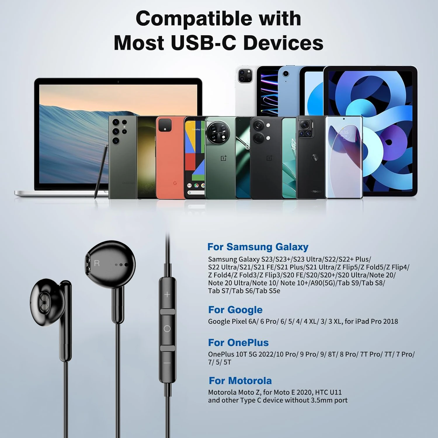 3.5mm/ USB C Earphones for Google Headphones Pixel 7a Pixel 7 6 Digital Wired Earbuds with Mic Samsung Motorola Type C Headsets