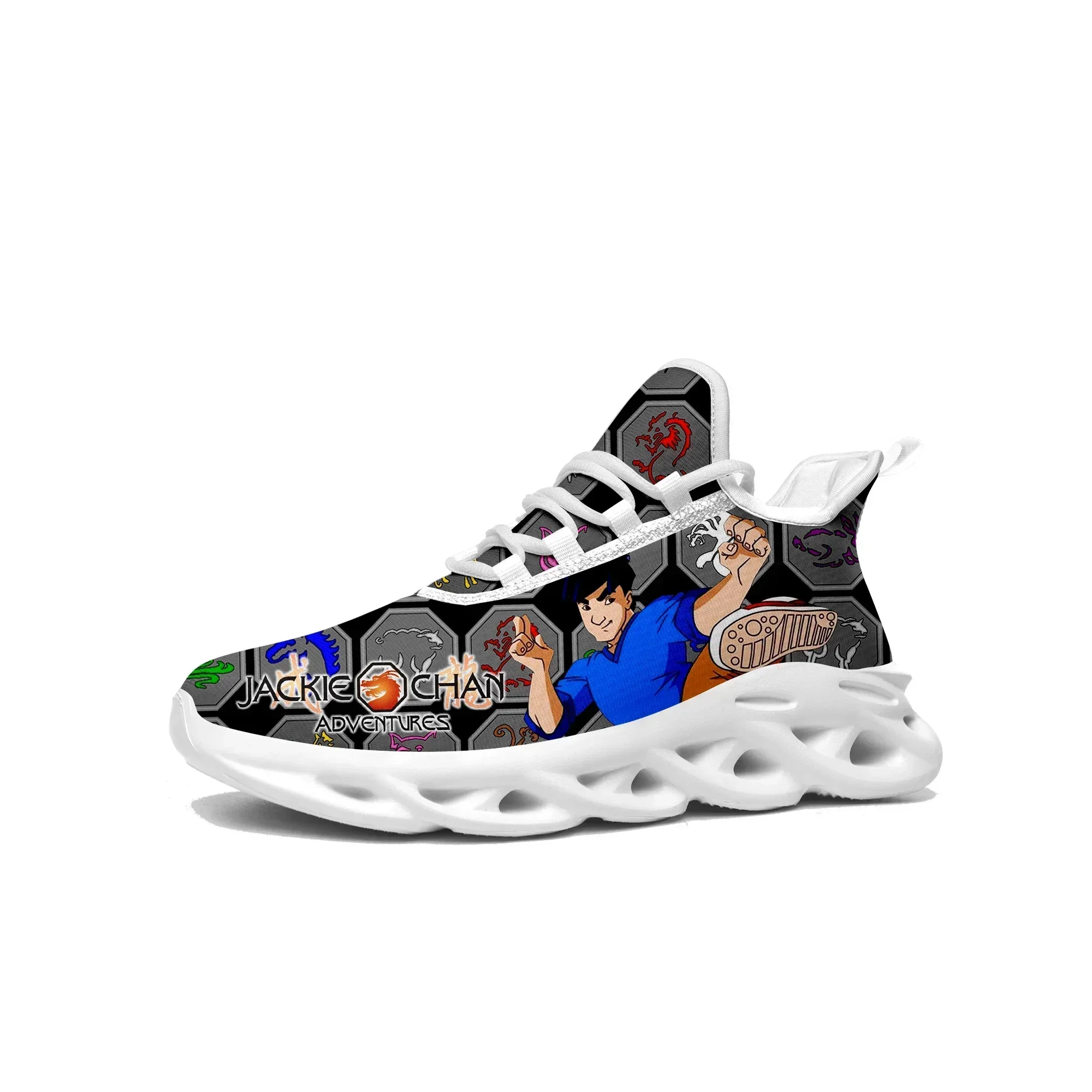 

Кроссовки Jackie Chan Adventures Flats для мужчин, женщин и подростков, спортивная обувь для бега, высококачественная сетчатая обувь на шнуровке с мультяшным рисунком