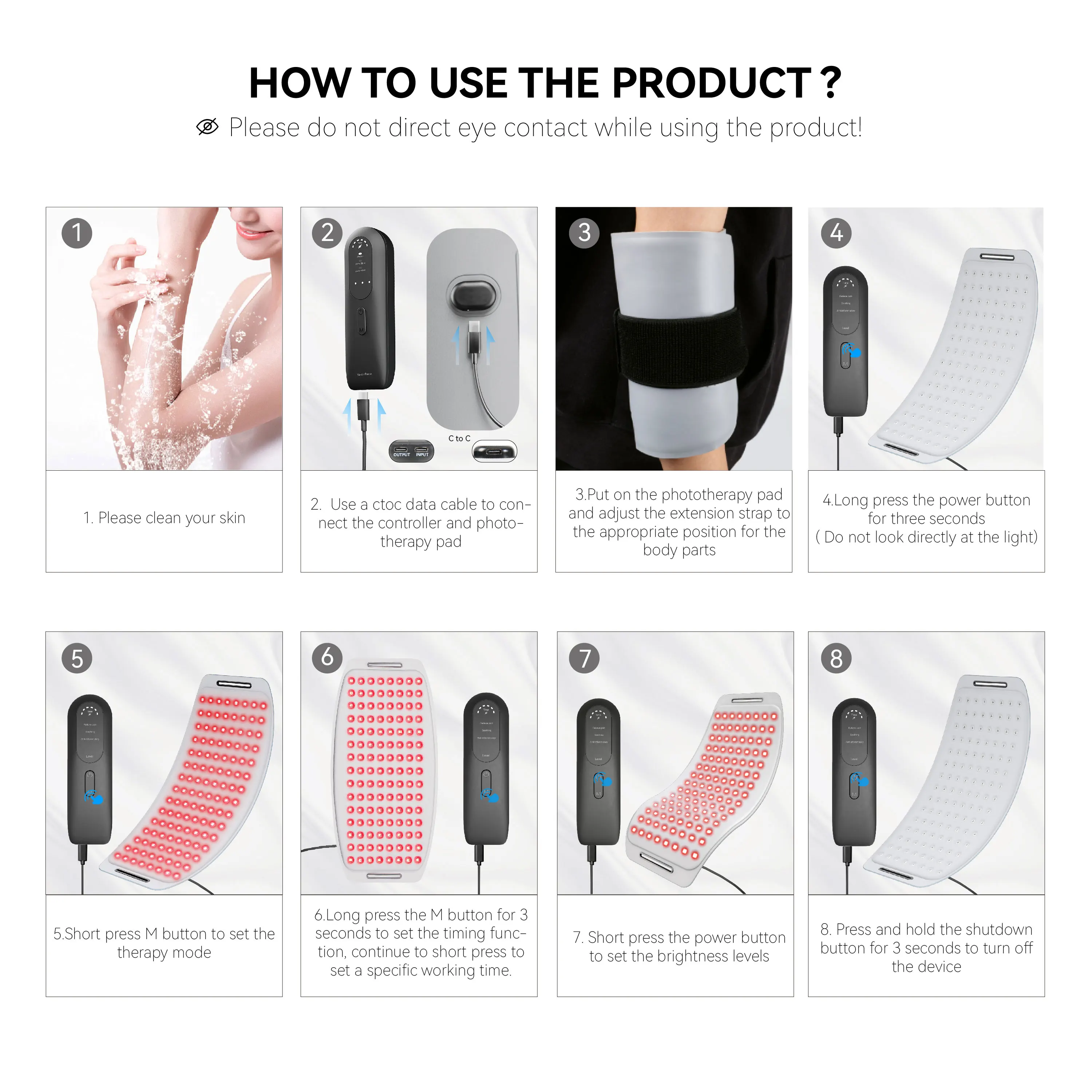 Hello Face M500 LED 赤色光療法マスクおよび L120 療法パッド用コントローラー