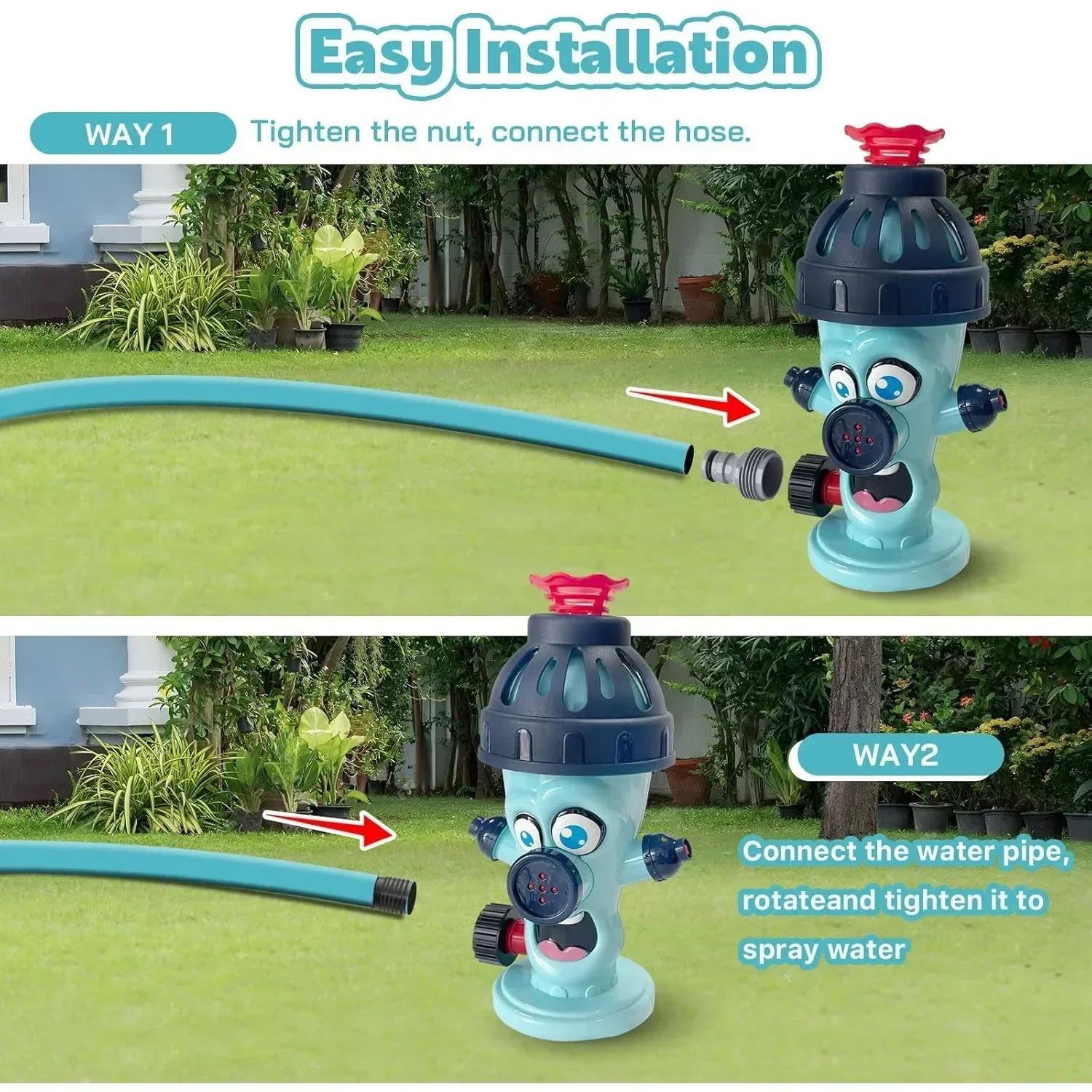 2 in 1 Water Spray Sprinkler T Ball Set Baseball Pitching Machine Hydrant Water Spray Toy with 2 Sprinkler Heads 4 Balls for Kid