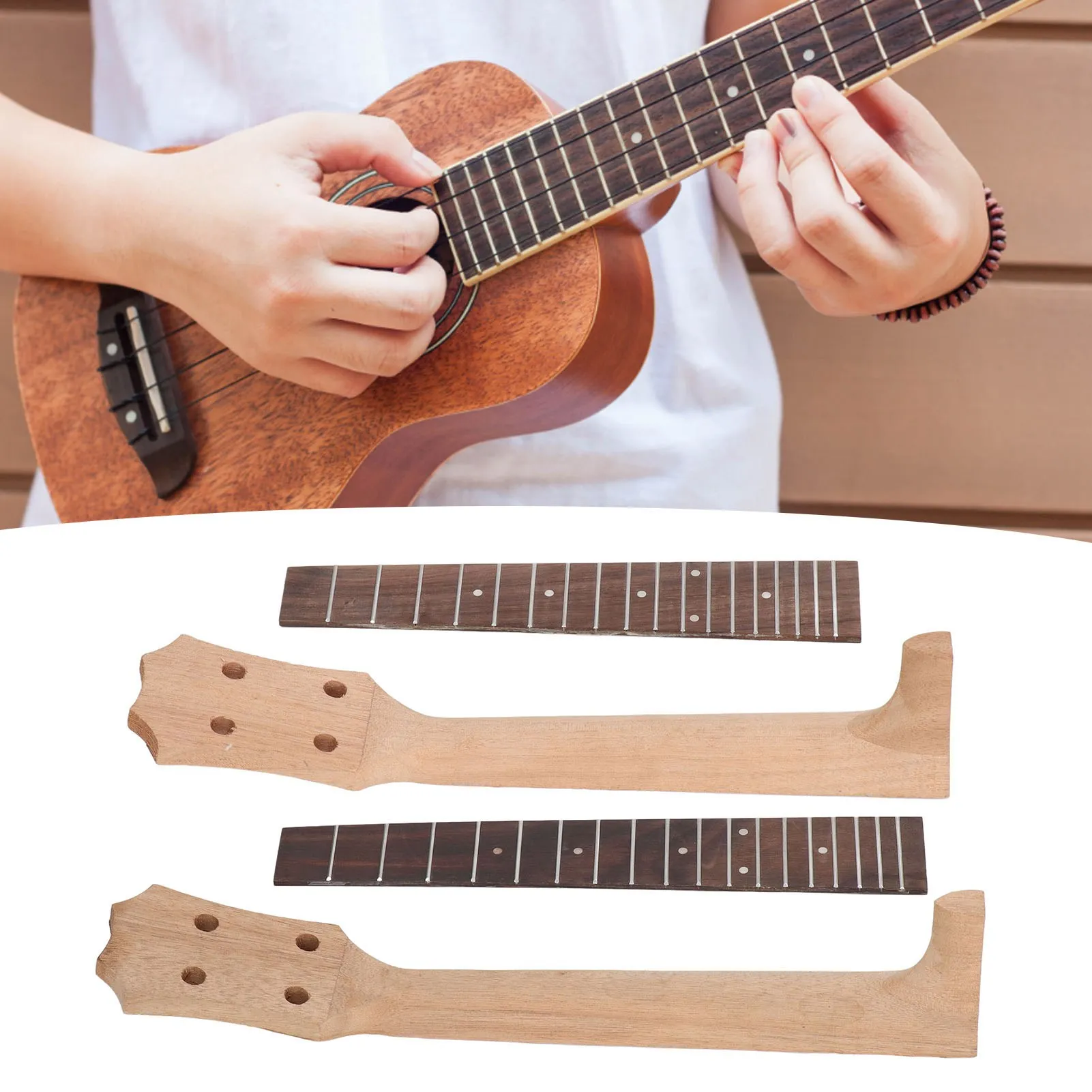 Electric Guitar Ukulele Fretboard Neck Set 23in26in Rosewood Okoume Wood Fingerboard Replacement for 4 String Musical Instrument