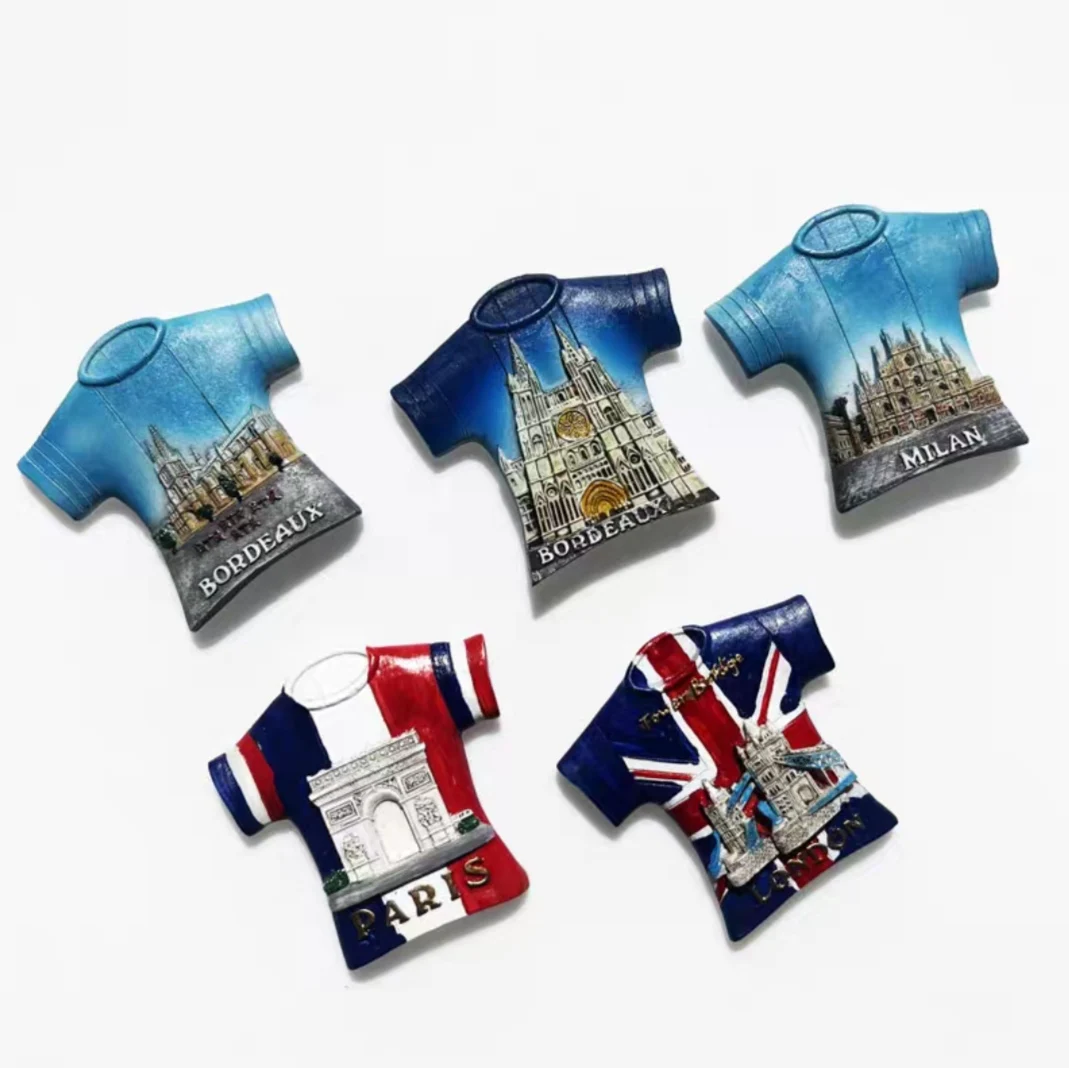 Creative T-shirt Paris London Milan Bordeaux Tourist  Fridge Magnets Decoration Articles Handicraft Magnetic Refrigerator