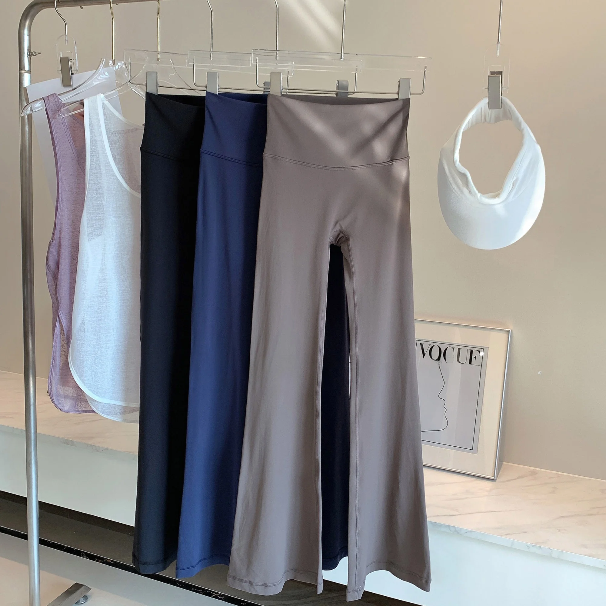 

Женские брюки из лайкры с высокой талией и широкими штанинами, универсальный размер, свободные, для йоги, с эффектом утягивания, длинные, из нейлона и спандекса